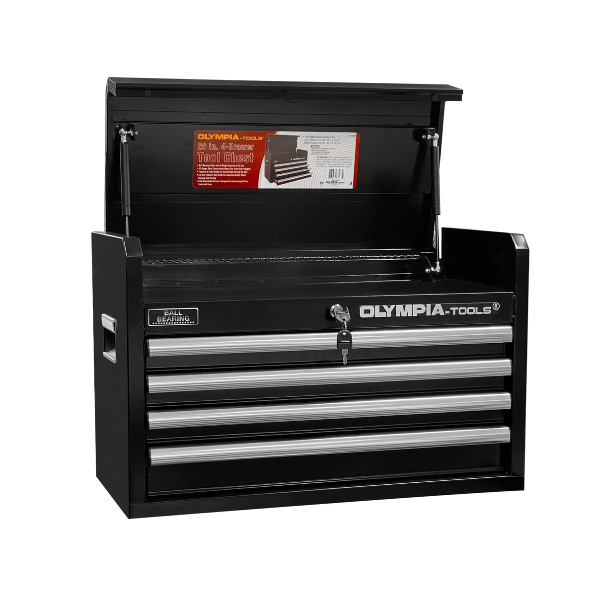 26-Inch 4-Drawer Portable Tool Chest, Metal StoraOrganizer Box, Black - Work Toolbox for Home Garaand Workshop with LocLid and Ball Bearing Slides