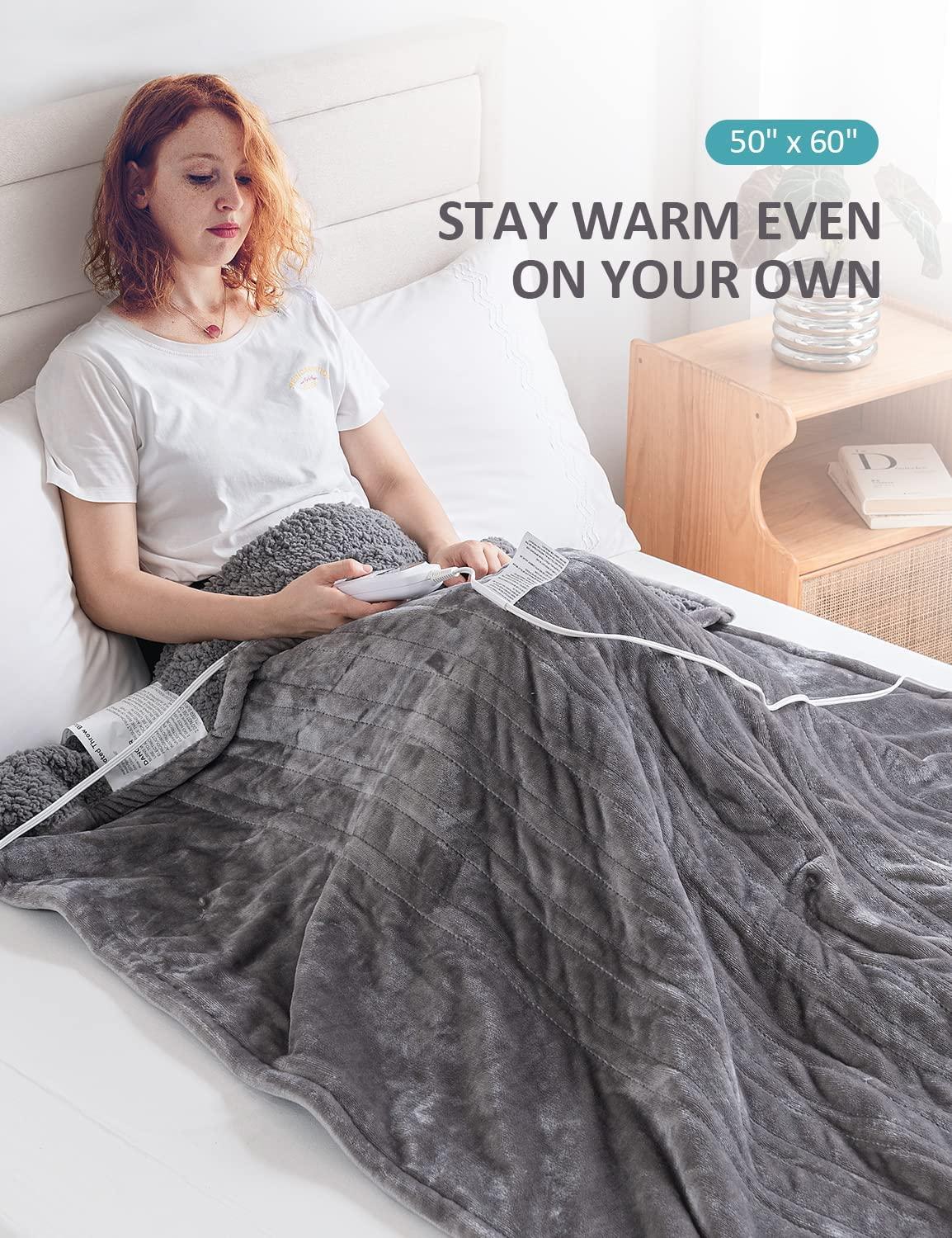 Heated Blanket Sherpa Electric Throw Blanket,  Soft Fleece Electric Blanket 50" x 60" with 10 Heating Levels  1 to 12 Hours Time Settings, Auto-Off Overheat Protection, Machine Washable