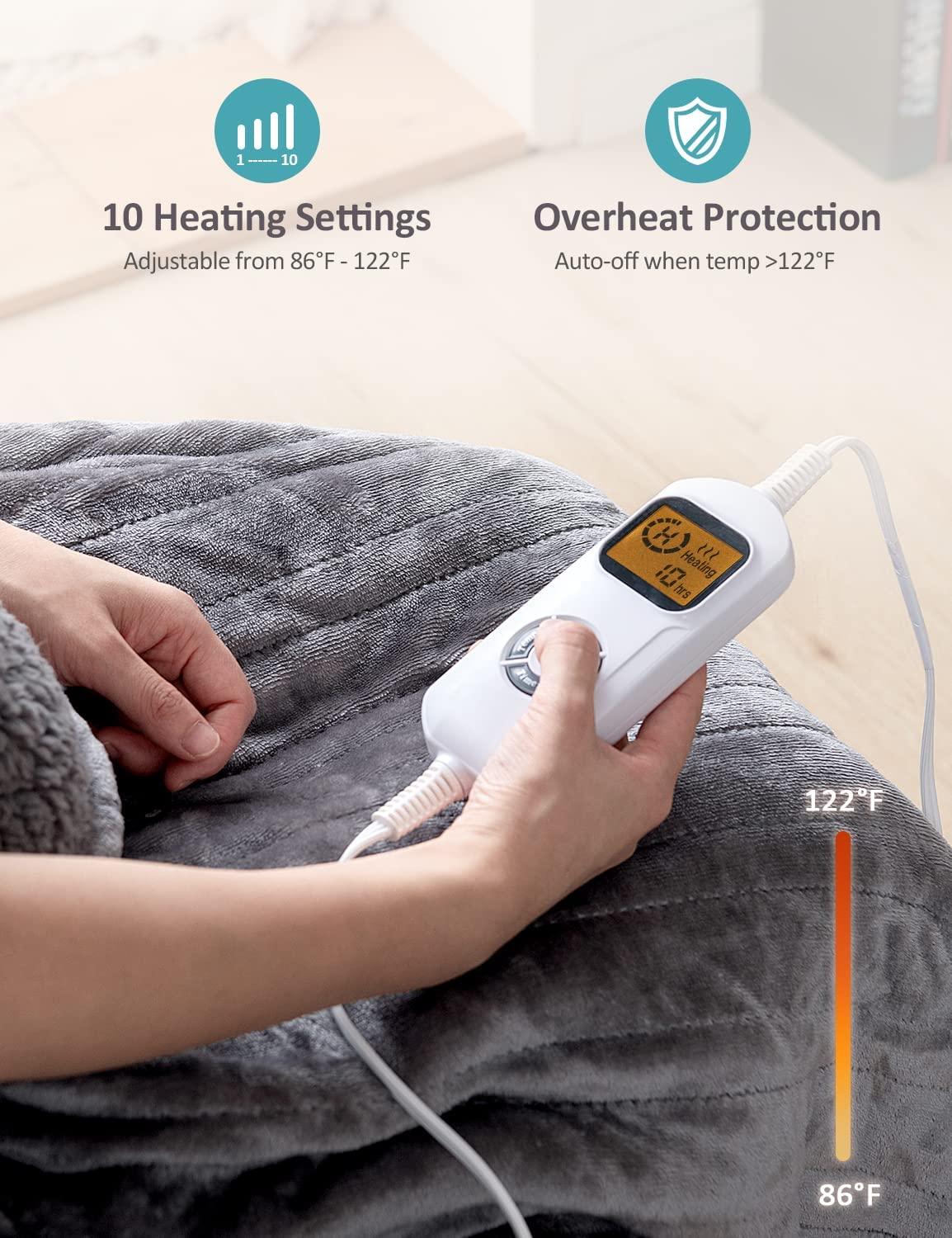 Heated Blanket Sherpa Electric Throw Blanket,  Soft Fleece Electric Blanket 50" x 60" with 10 Heating Levels  1 to 12 Hours Time Settings, Auto-Off Overheat Protection, Machine Washable