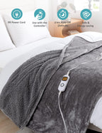 Heated Blanket Sherpa Electric Throw Blanket,  Soft Fleece Electric Blanket 50" x 60" with 10 Heating Levels  1 to 12 Hours Time Settings, Auto-Off Overheat Protection, Machine Washable
