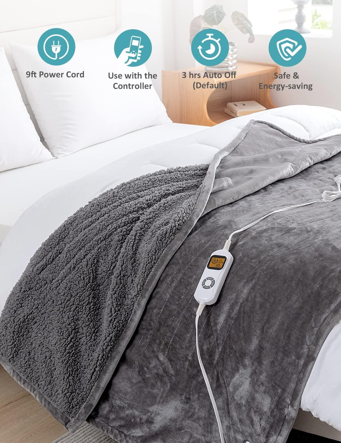 Heated Blanket Sherpa Electric Throw Blanket,  Soft Fleece Electric Blanket 50" x 60" with 10 Heating Levels  1 to 12 Hours Time Settings, Auto-Off Overheat Protection, Machine Washable