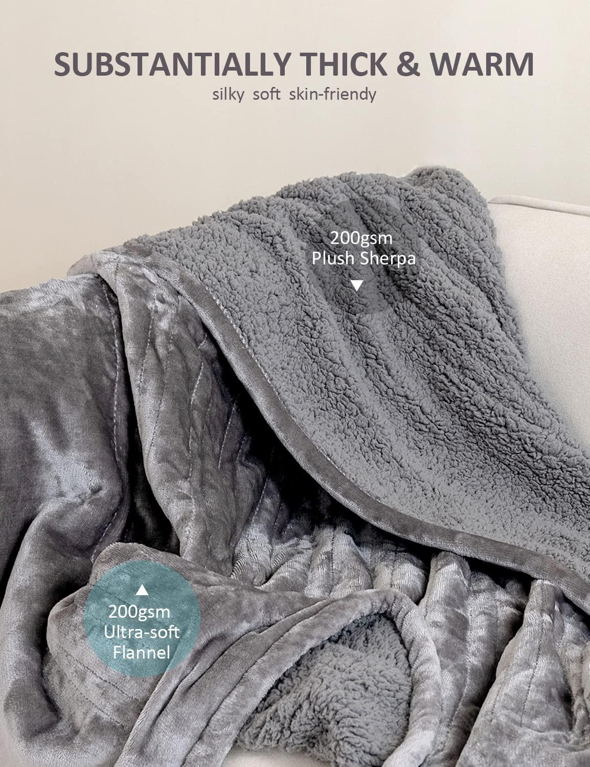 Heated Blanket Sherpa Electric Throw Blanket,  Soft Fleece Electric Blanket 50" x 60" with 10 Heating Levels  1 to 12 Hours Time Settings, Auto-Off Overheat Protection, Machine Washable