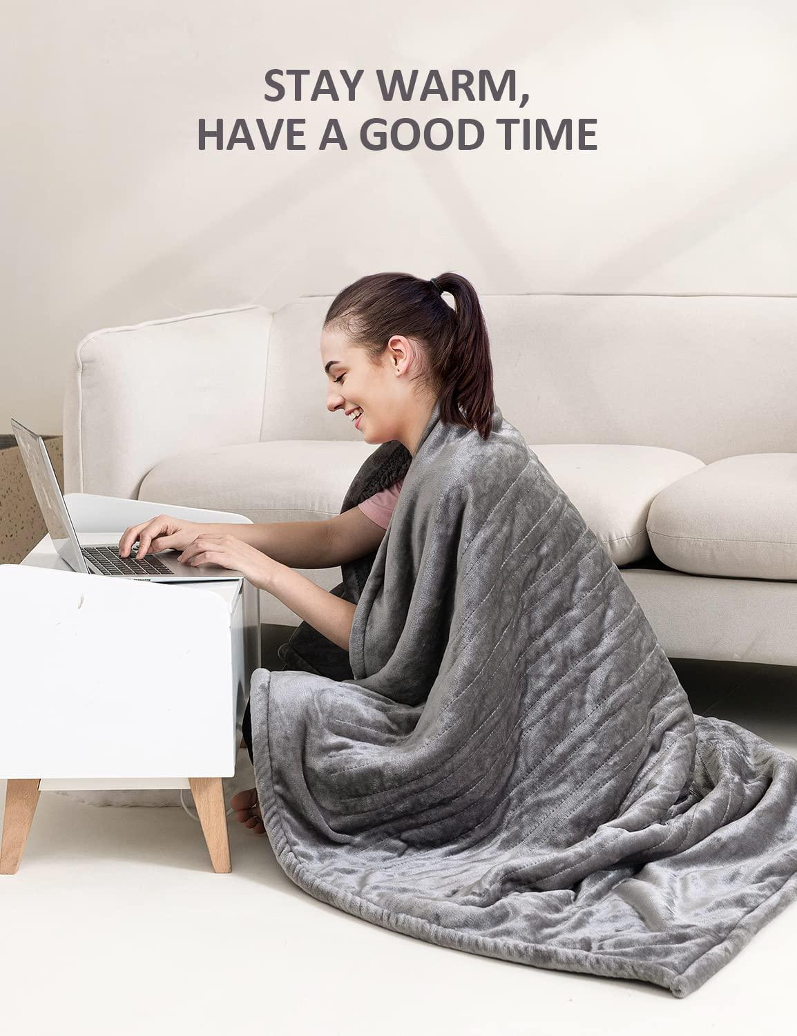 Heated Blanket Sherpa Electric Throw Blanket,  Soft Fleece Electric Blanket 50" x 60" with 10 Heating Levels  1 to 12 Hours Time Settings, Auto-Off Overheat Protection, Machine Washable