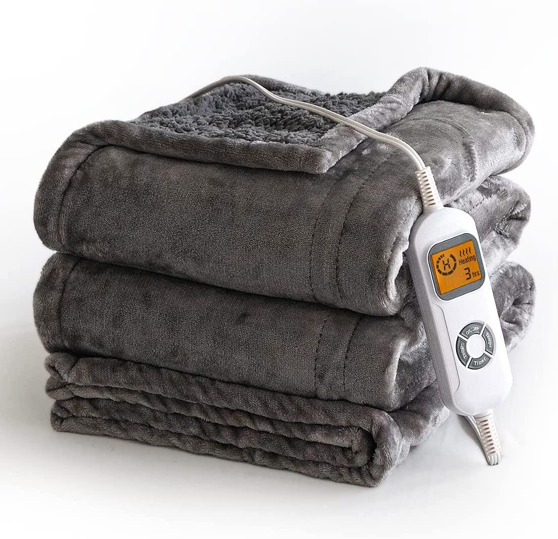 Heated Blanket Sherpa Electric Throw Blanket,  Soft Fleece Electric Blanket 50" x 60" with 10 Heating Levels  1 to 12 Hours Time Settings, Auto-Off Overheat Protection, Machine Washable