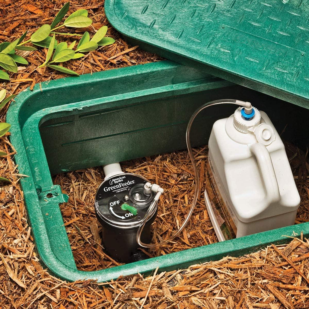 GreenFeeder Automatic Injection System – For Residential and Commercial Irrigation Systems -- Use with GrassSoGreen to Feed Landscapes -- Use with NatureShield to Repel Insects – Use with Rid O’ Rust to Control Iron Content