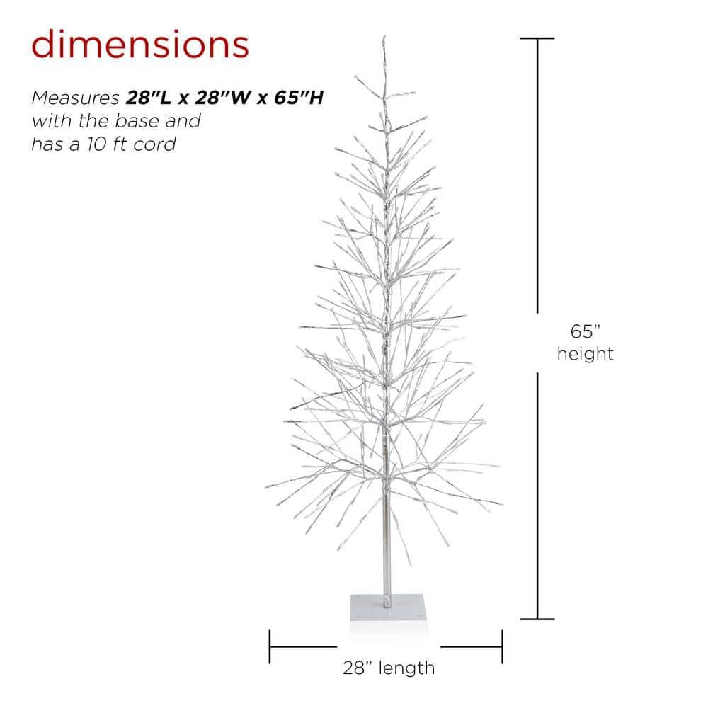 65 in. H Indoor/Outdoor Pre-Lit Silver Foil Christmas Tree with Yard Stake and 360 LED Lights