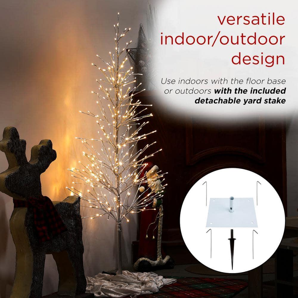 65 in. H Indoor/Outdoor Pre-Lit Silver Foil Christmas Tree with Yard Stake and 360 LED Lights