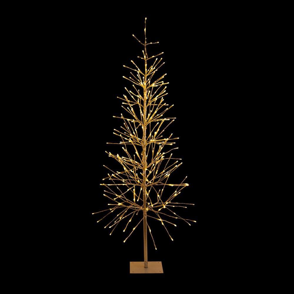 65 in. H Indoor/Outdoor Pre-Lit Silver Foil Christmas Tree with Yard Stake and 360 LED Lights