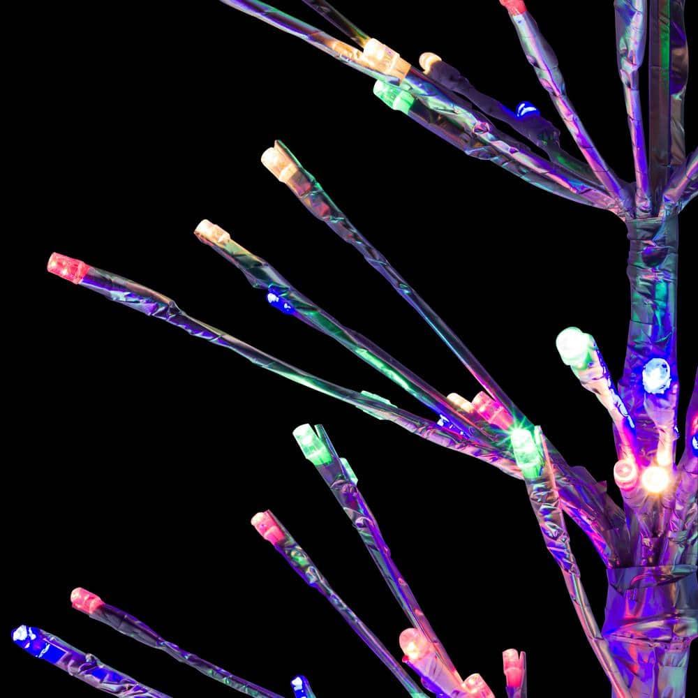 65 in. H Indoor/Outdoor Pre-Lit Silver Foil Christmas Tree with Yard Stake and 360 LED Lights