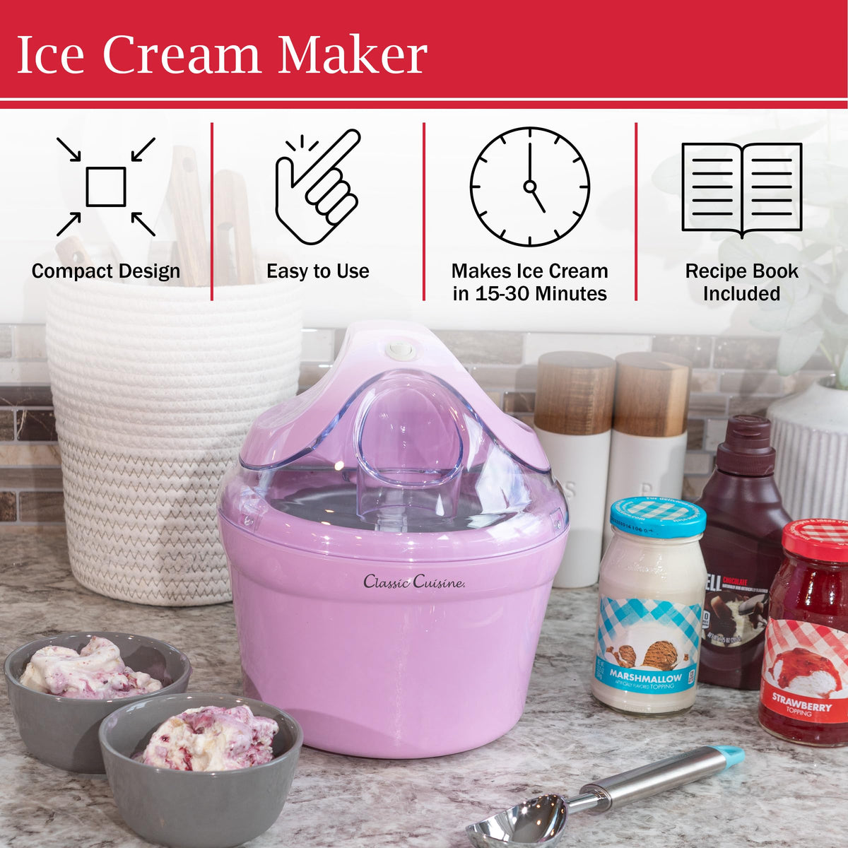 Ice Cream Maker - 1QT Ice Cream Machine for Sorbet, Gelato, Frozen Yogurt and More - Kitchen Appliances and Gadgets by  (Pink)