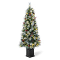 5 ft. Pre-Lit Pine Artificial Christmas Porch Tree with 150 Warm White Lights, Pine Cones and Red Berries
