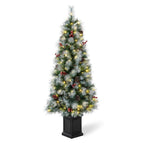 5 ft. Pre-Lit Pine Artificial Christmas Porch Tree with 150 Warm White Lights, Pine Cones and Red Berries