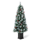 5 ft. Pre-Lit Pine Artificial Christmas Porch Tree with 150 Warm White Lights, Pine Cones and Red Berries