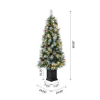 5 ft. Pre-Lit Pine Artificial Christmas Porch Tree with 150 Warm White Lights, Pine Cones and Red Berries