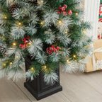 5 ft. Pre-Lit Pine Artificial Christmas Porch Tree with 150 Warm White Lights, Pine Cones and Red Berries