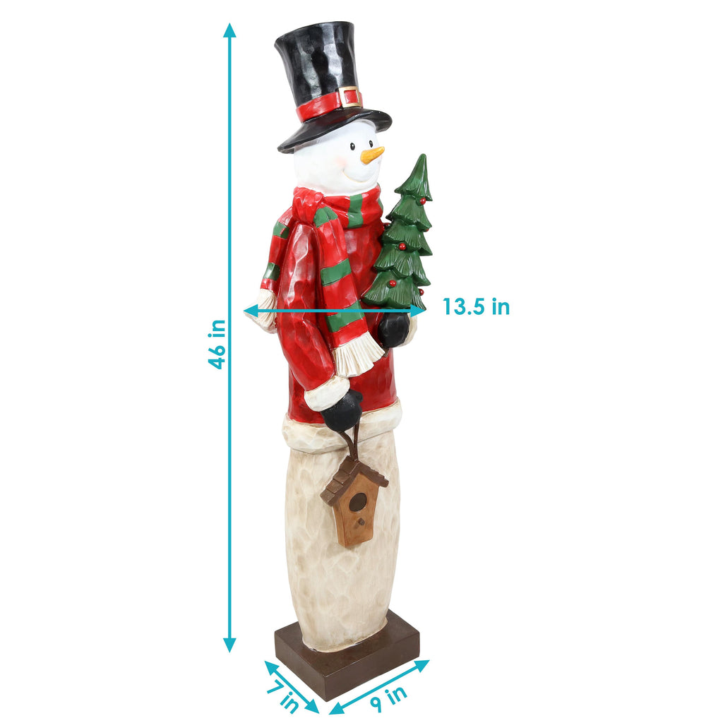 Sunnydaze Snowman in Sweater with Christmas Tree Indoor and Outdoor Decorative Holiday Statue, 46"