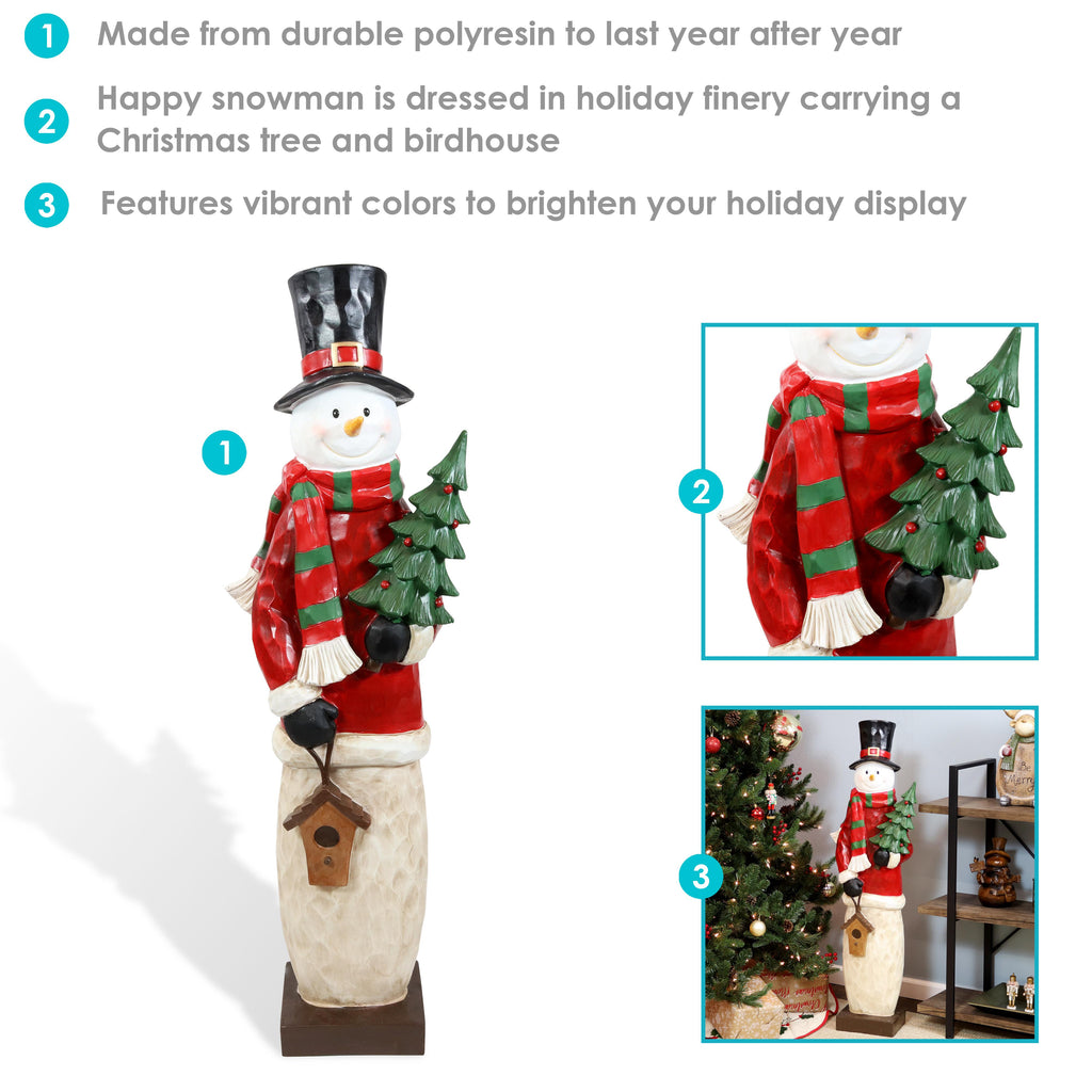 Sunnydaze Snowman in Sweater with Christmas Tree Indoor and Outdoor Decorative Holiday Statue, 46"