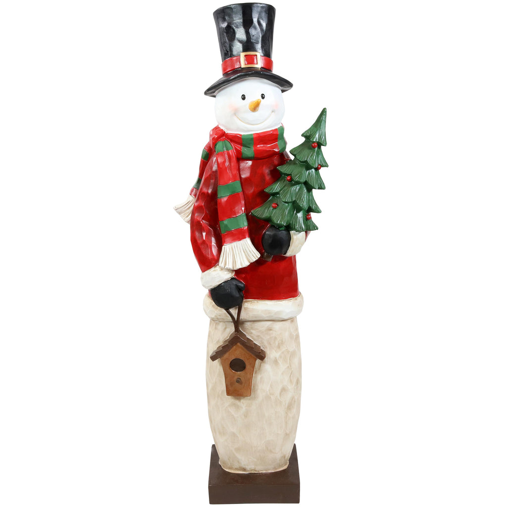 Sunnydaze Snowman in Sweater with Christmas Tree Indoor and Outdoor Decorative Holiday Statue, 46"