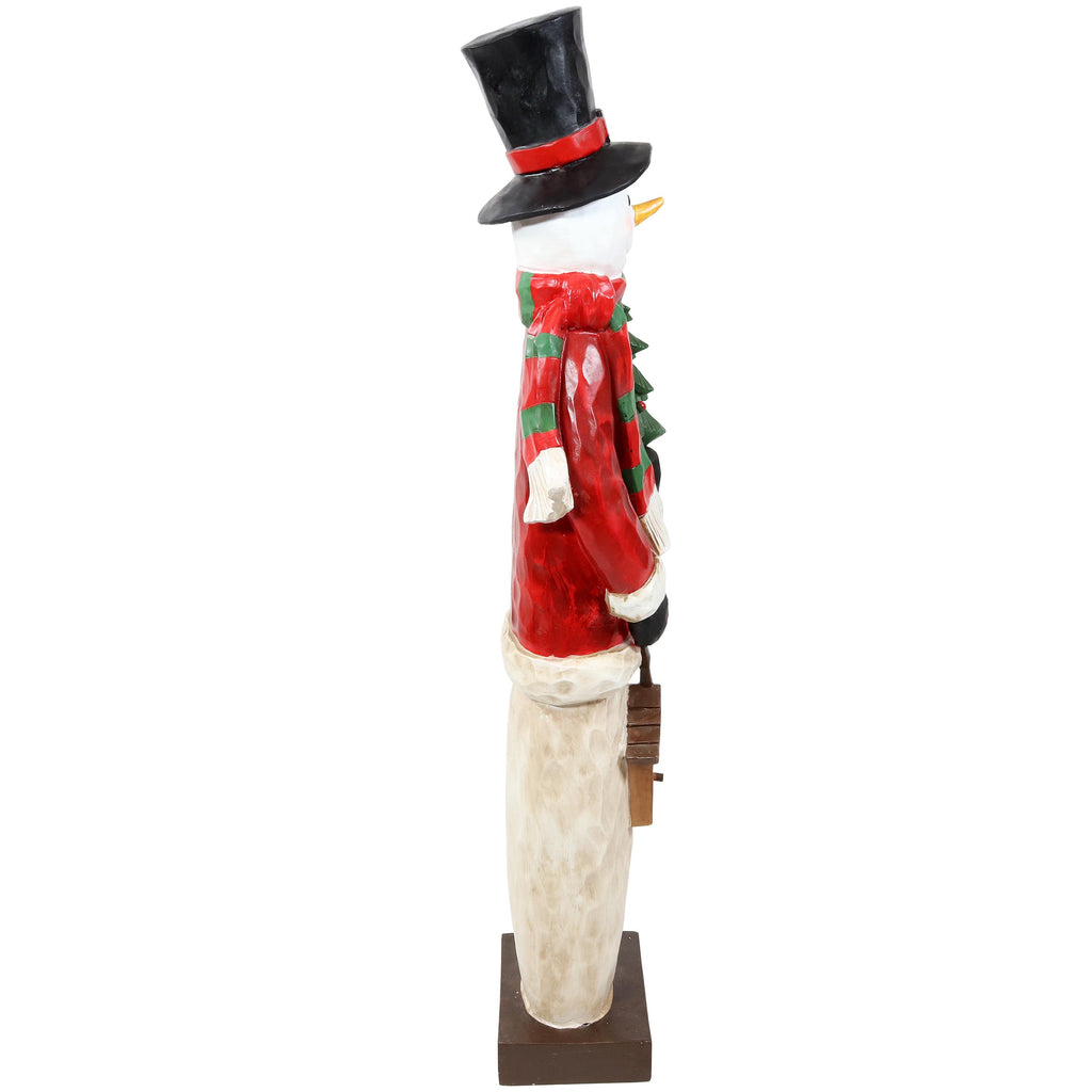 Sunnydaze Snowman in Sweater with Christmas Tree Indoor and Outdoor Decorative Holiday Statue, 46"