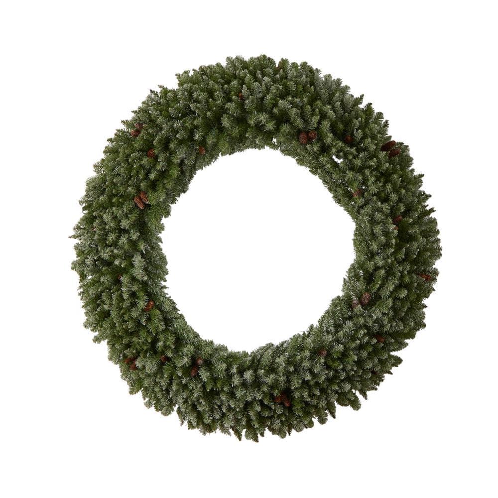 72 in. Prelit LED Giant Flocked Artificial Christmas Wreath with Pinecones, 400 Clear LED Lights