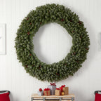 72 in. Prelit LED Giant Flocked Artificial Christmas Wreath with Pinecones, 400 Clear LED Lights