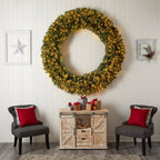 72 in. Prelit LED Giant Flocked Artificial Christmas Wreath with Pinecones, 400 Clear LED Lights