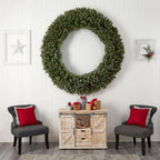 72 in. Prelit LED Giant Flocked Artificial Christmas Wreath with Pinecones, 400 Clear LED Lights
