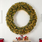 72 in. Prelit LED Giant Flocked Artificial Christmas Wreath with Pinecones, 400 Clear LED Lights
