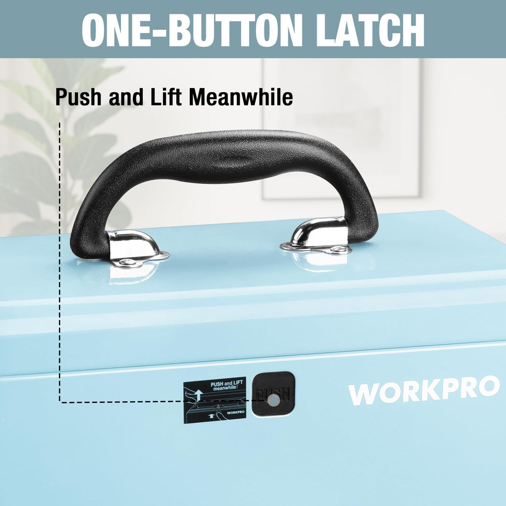 10.8" Mini Metal Tool Box with Removable Tray | Steel Toolbox, One-Button Latch, PP Handle, Removable Tray, Portable Storage, Home and Workshop Organization