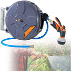 HIMAPETTR Reinforced Garden Hose Reel with Adjustable Spray Nozzle, 10m Retractable Auto Rewind Air Hose, Auto Rewind, 180 Degrees Swiveling, for Garden Lawn Watering