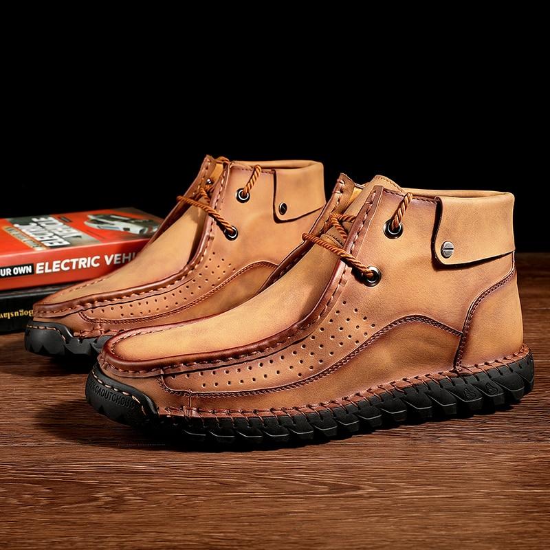 Men Hand Stitching Microfiber Genuine Leather Boots