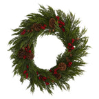 32 in. Cypress with Berries and Pine Cones Artificial Wreath