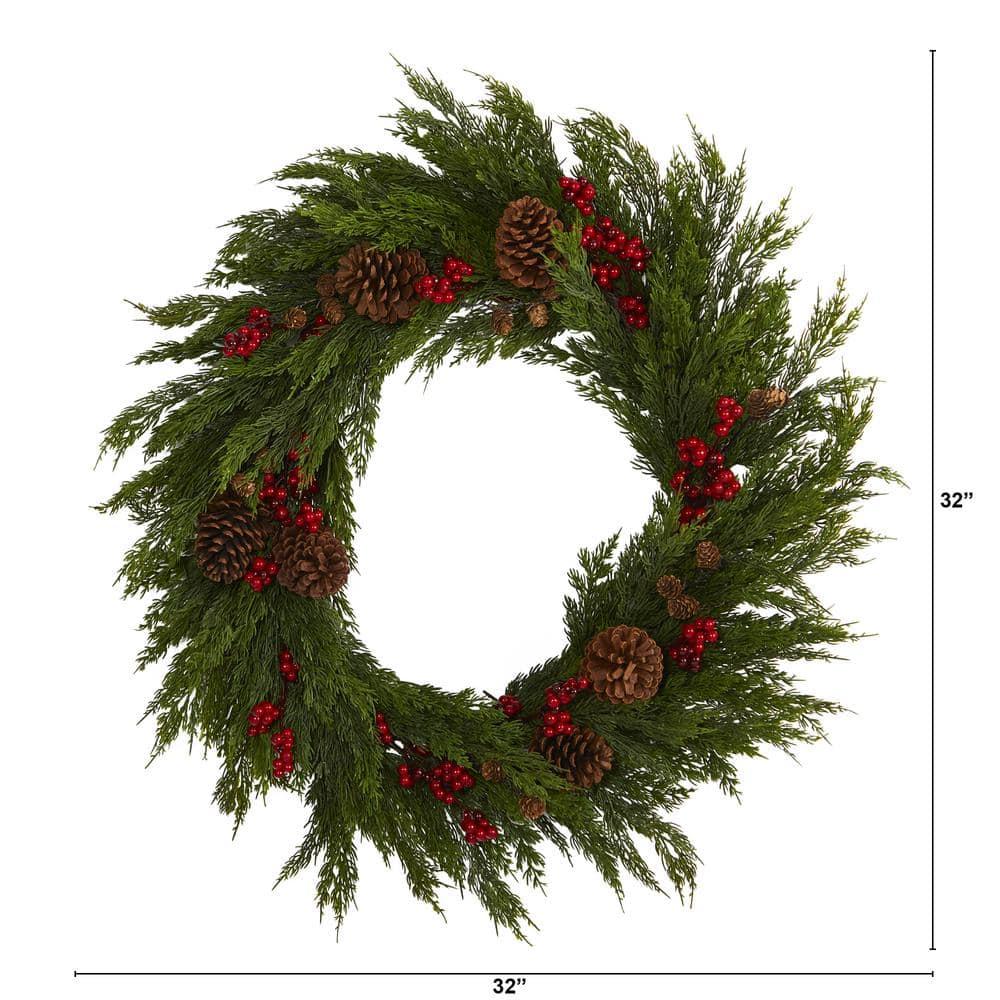32 in. Cypress with Berries and Pine Cones Artificial Wreath