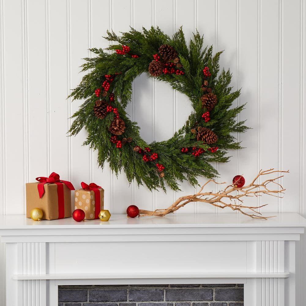 32 in. Cypress with Berries and Pine Cones Artificial Wreath