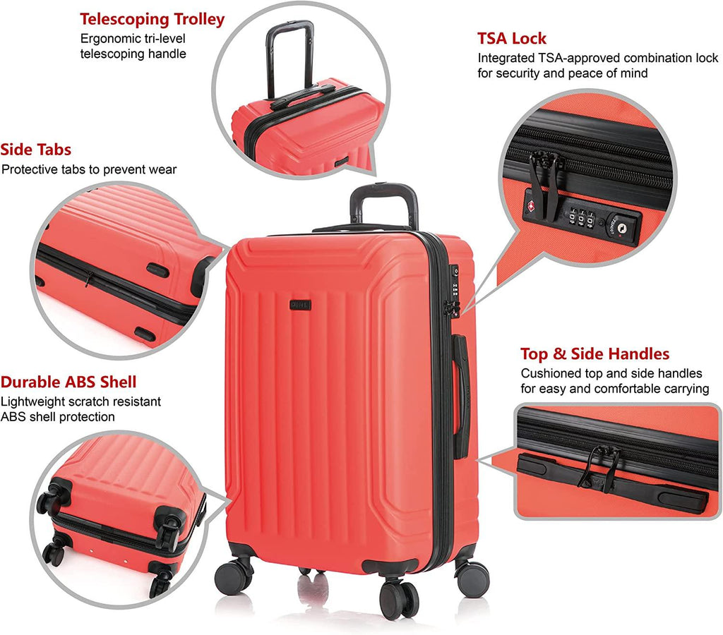 Rover Suitcases Hardside Luggage with Spinner Wheels, Red, 3-Piece Set (20/24/28)