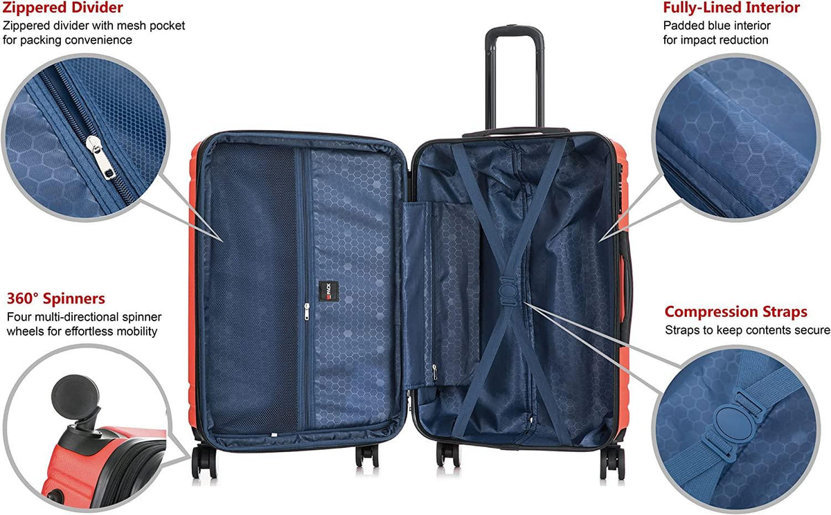 Rover Suitcases Hardside Luggage with Spinner Wheels, Red, 3-Piece Set (20/24/28)