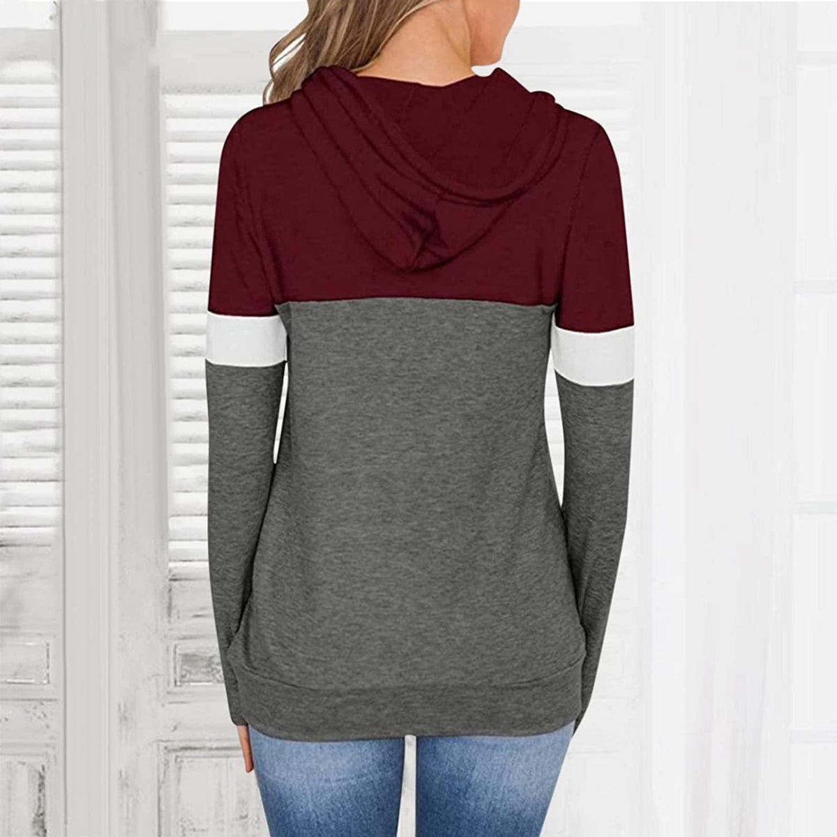 Women's V-Neck Button Causal Long Sleeve Tops Henley Blouse Loose T Shirt