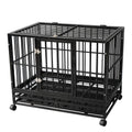 TONYRENA 37 inch Heavy Duty Strong Folding Metal Dog Crate Kennel Playpen for LarDogs and Pets with Patent Lock and Lockable Wheels&amp;Tray