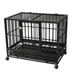 DodreHome Heavy Duty Dog CaCrate for LarDogs,Strong Metal Kennel with Four Wheels and One Tray,37-Inch Black Color