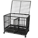 TONYRENA 37 inch Heavy Duty Strong Folding Metal Dog Crate Kennel Playpen for LarDogs and Pets with Patent Lock and Lockable Wheels&amp;Tray