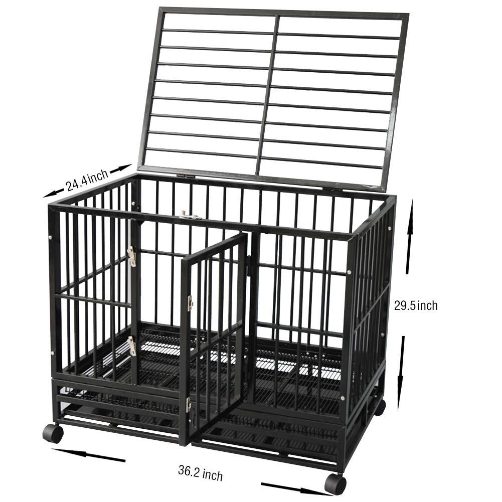 TONYRENA 37 inch Heavy Duty Strong Folding Metal Dog Crate Kennel Playpen for LarDogs and Pets with Patent Lock and Lockable Wheels&amp;Tray