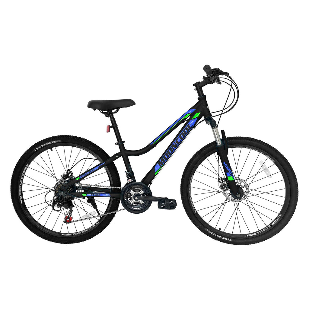 Mooncool Mountain Bikes Adults MTB Bike, Disc Brakes Mountain Bicycles, 21 Speeds, Aluminum Frame, 26 Inches Wheels Outroad Bikes(Blue&amp;Green) for Mens Womens
