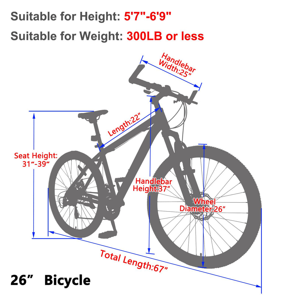 Lilypelle 26 inch 21 Speed Mountain Bike Aluminum Frame Double Disc Brake Suspension Fork MTB Black&amp;Blue
