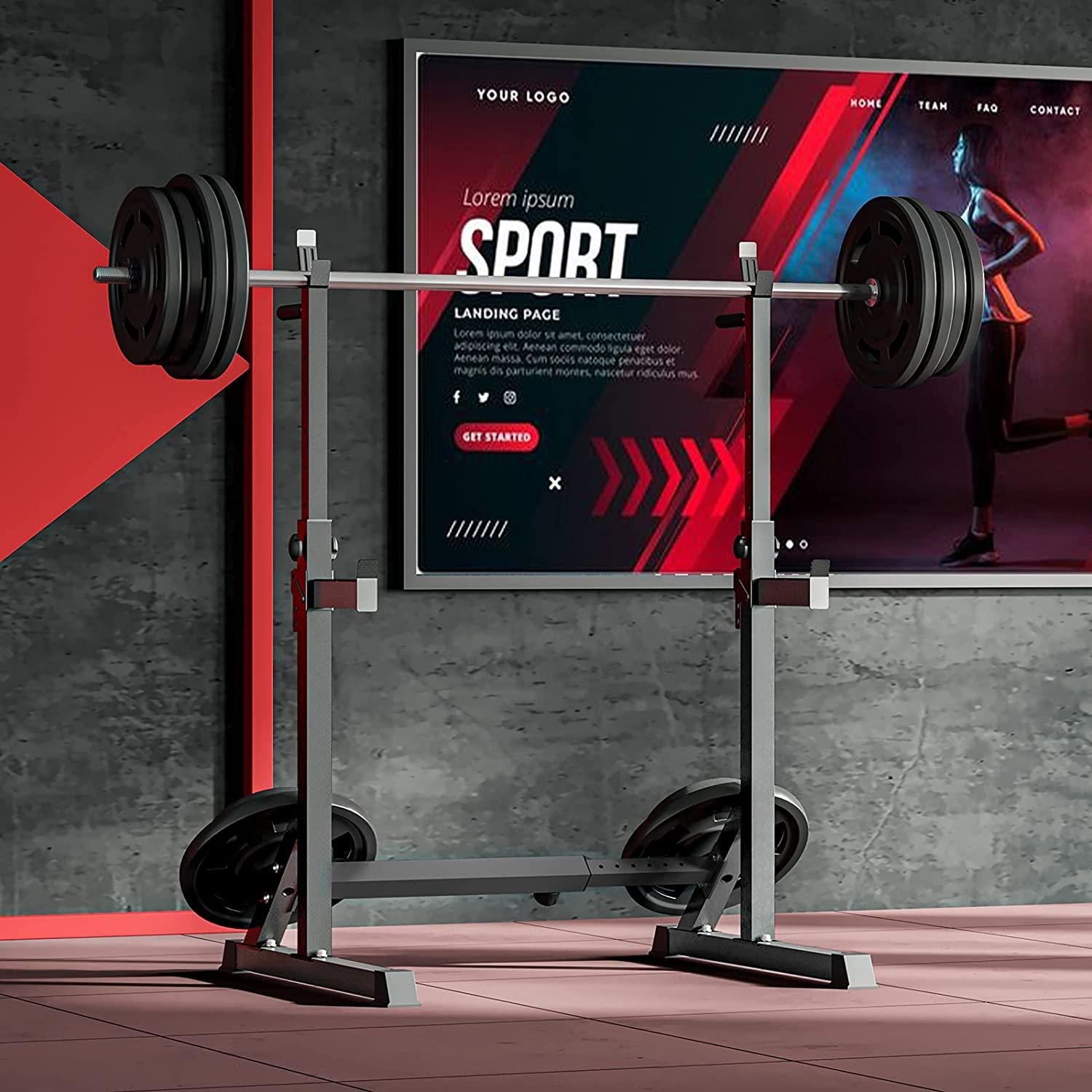 Squat Rack, Multi-Function Adjustable Barbell Rack, Max Load 500 LBS Bench Press Stands, Adjustable Weight Rack Dip Stand Fitness Barbell Bench Home Gym