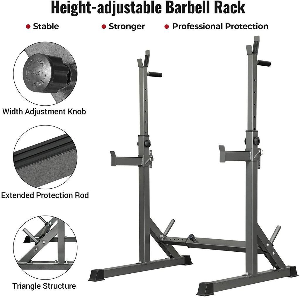 Squat Rack, Multi-Function Adjustable Barbell Rack, Max Load 500 LBS Bench Press Stands, Adjustable Weight Rack Dip Stand Fitness Barbell Bench Home Gym