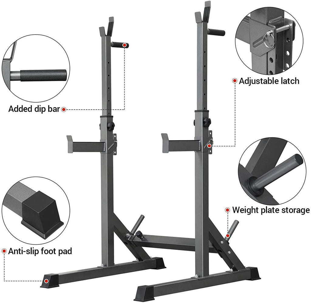 Squat Rack, Multi-Function Adjustable Barbell Rack, Max Load 500 LBS Bench Press Stands, Adjustable Weight Rack Dip Stand Fitness Barbell Bench Home Gym