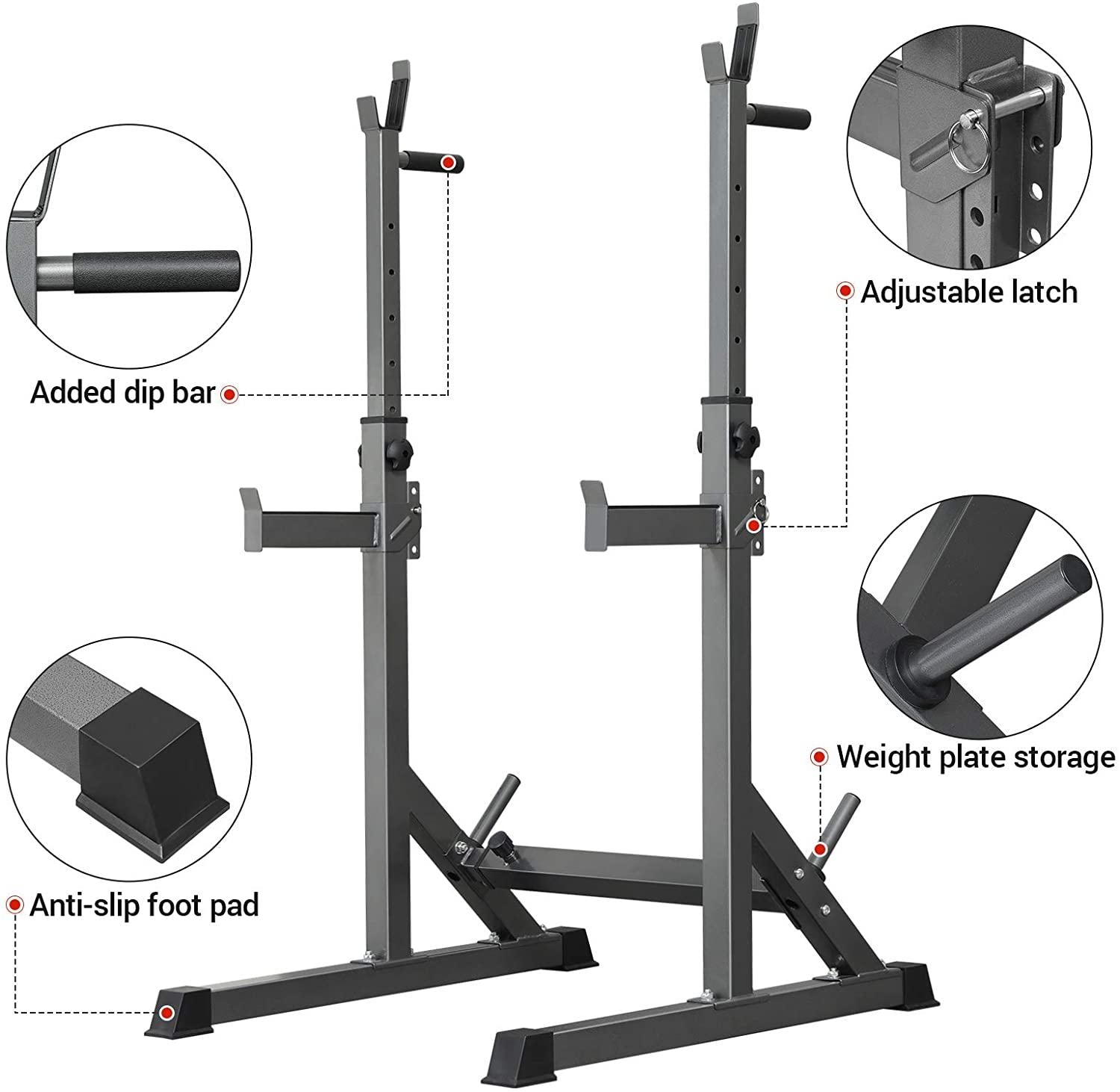 Squat Rack, Multi-Function Adjustable Barbell Rack, Max Load 500 LBS Bench Press Stands, Adjustable Weight Rack Dip Stand Fitness Barbell Bench Home Gym