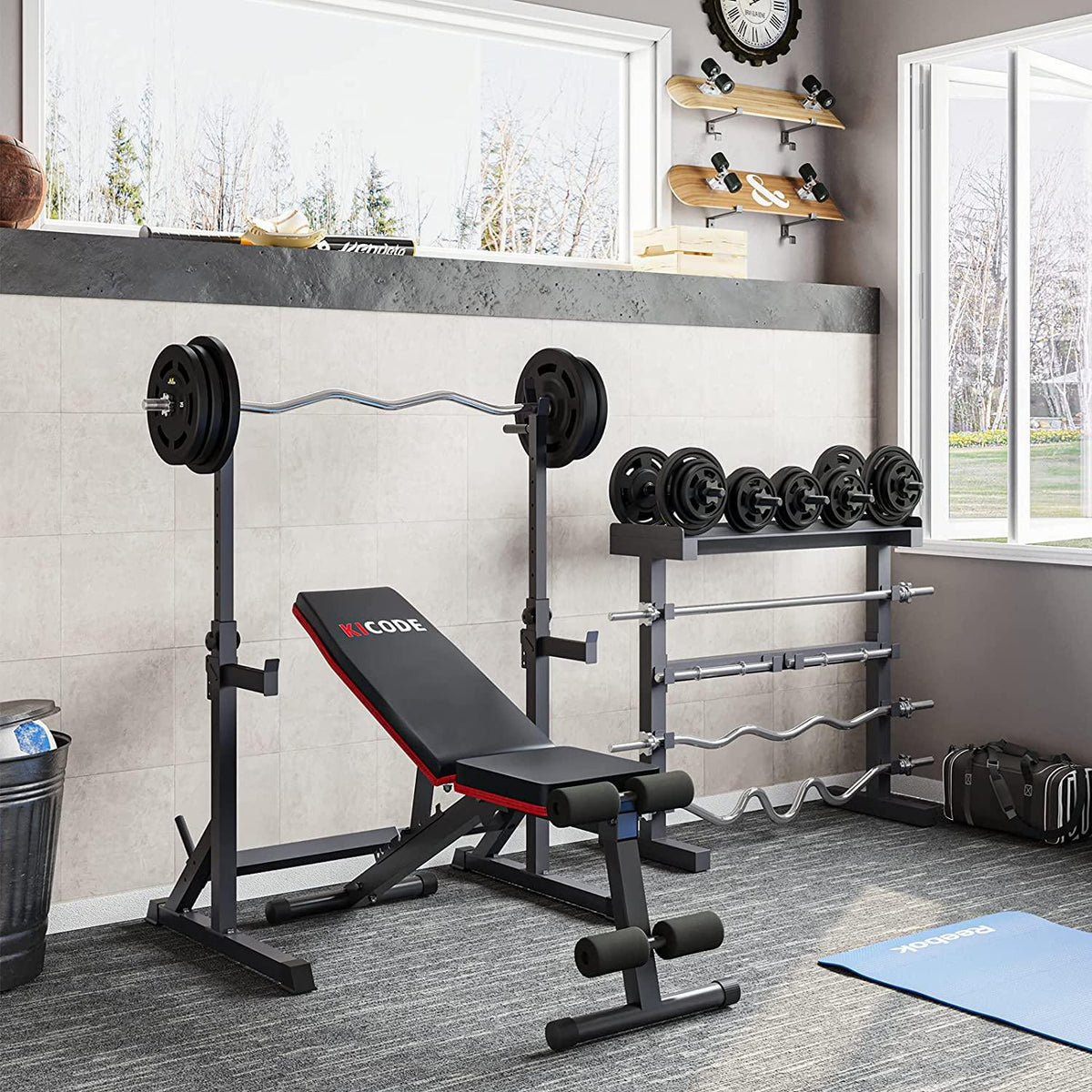 Squat Rack, Multi-Function Adjustable Barbell Rack, Max Load 500 LBS Bench Press Stands, Adjustable Weight Rack Dip Stand Fitness Barbell Bench Home Gym