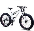 NENAGFat Tire Mountain Bike 26 Inch for Men and Women, 27 Speed Dual-Suspension Adult Mountain Trail Bikes with 4 Inch Knobby Tire, All Terrain Bicycle with Adjustable Seat &amp; Dual Disc Brake,White