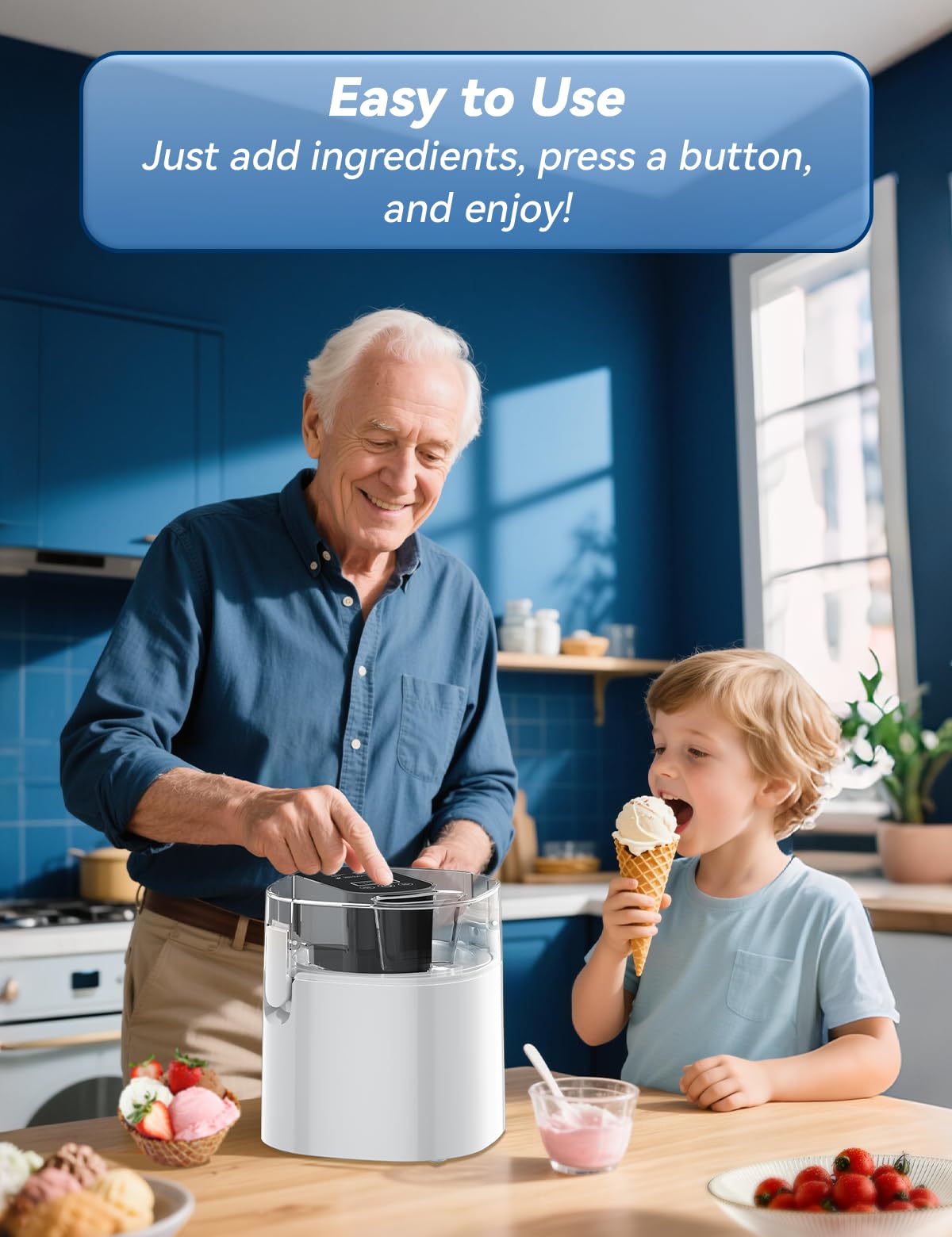 Ice Cream Maker, 1.5-Qt Ice Cream Machine and Frozen Yogurt Machine, 1.5-Qt Insulated Freezer Bowl, LCD Screen and Timer,  Results, Easy to Operate and Clean